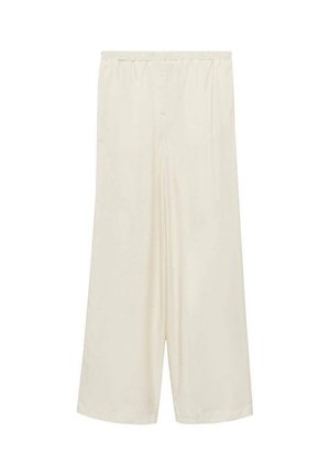 Cremefarvede vidde bukser med elastisk liv og blød, glat stof. Har en plisseret design og en løs, flydende form.