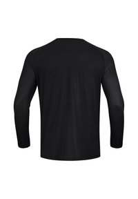Zwart shirt met lange mouwen, gemaakt van lichtgewicht stof, met een ronde halslijn en een gladde textuur zonder zichtbare patronen of hardware.