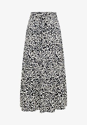 Czarna i biała spódnica midi z warstwami w panterkę, z elastycznym pasem i związanym paskiem.