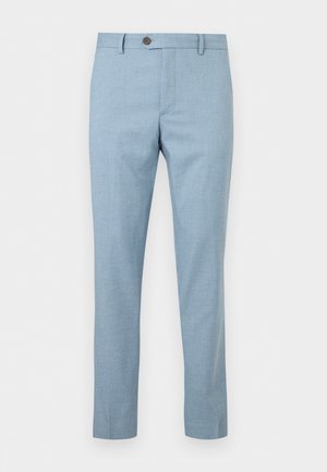 Helle hellblaue Herrenanzughose mit Gürtelschlaufen, Knopfverschluss und schmalem Schnitt.