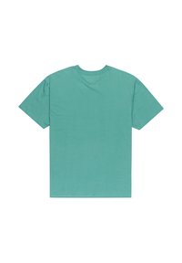 Turquoise cotton t-shirt, short sleeves, round neck, relaxed fit, smooth texture, no visible patterns or hardware.