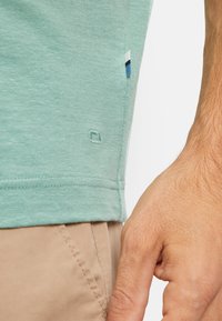 Lichtgroene katoenen t-shirt met een ronde halslijn, korte mouwen en een klein logotag aan de zijkant. Glad textuur en casual pasvorm.