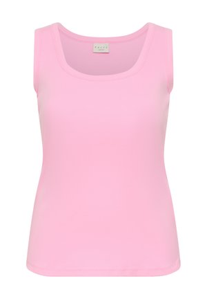 Ärmelloses pinkes Tanktop mit eckigem Ausschnitt und einem KAFFE Markenlabel im Kragen.