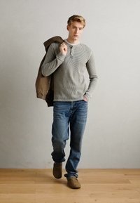 Scotch & Soda LONG SLEEVE HENLEY WITH CHAMBRAY DETAILS - Longsleeve - grey melange