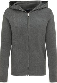 Grijze zip-up hoodie gemaakt van een zachte stof, met een voorzijde ritsluiting, twee zijzakken en geribbelde manchetten en zoom.