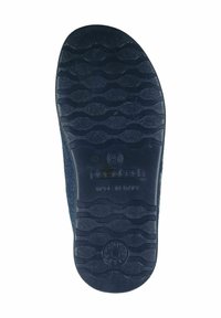 Navy rubber shoe sole with a wavy tread pattern, featuring engraved branding text "pianotech" and "MADE IN ITALY" for texture and stability.