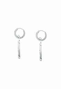 Silver hoops med en hängande rektangulär design. Slät yta och polerad finish, med en säker låsning för bärande.