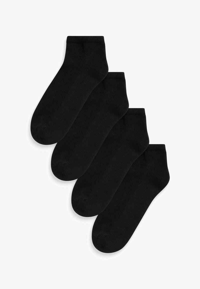 Mustad mustad sokid, nelja komplekt. Valmistatud pehmest ja venivast kangast. Sile tekstuur lihtsa disainiga ja ümar toe.