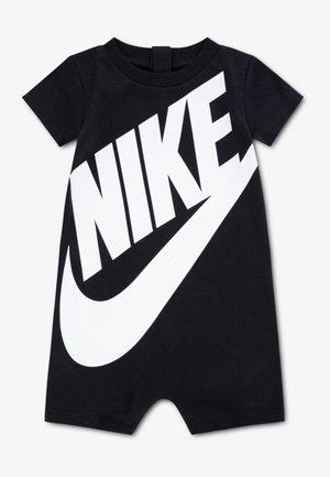 Combinaison courte noire pour bébé avec grand logo blanc Nike et swoosh sur le devant.