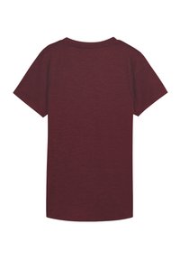Maroon short-sleeve t-shirt with a round neck, soft texture, and a plain design. No visible patterns or graphics on the back.
