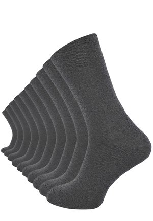 Paket mit zehn Paar dunkelgrauer Baumwollsocken, mittellanger Schnitt, mit glatter Textur und verstärktem Zehenbereich für Langlebigkeit.