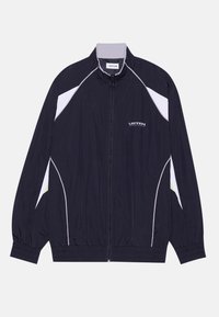 Casaco de marinheiro com detalhes em branco e verde-lima, fecho zip, punhos e cintura elásticos, material leve e um design desportivo.