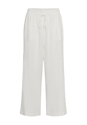 Witte linnen broek met losse pasvorm, een elastische tailleband en een vooraan verstelbaar koord, brede pijpen, enkellang.