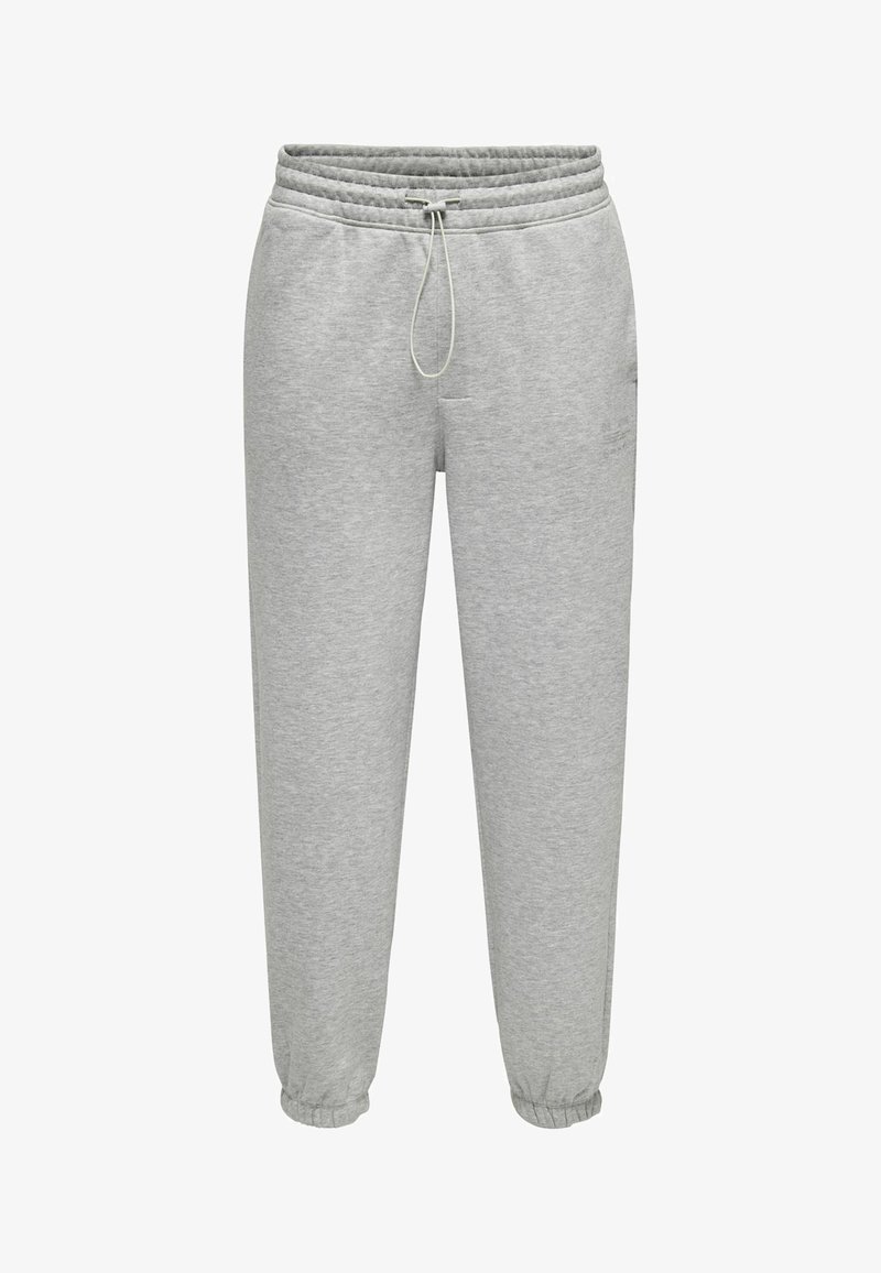 Lys grå sweatpants med elastisk talje, justerbar snor og ribbede manchetter ved anklerne. Lavet af blødt bomuldsblandingsstof.