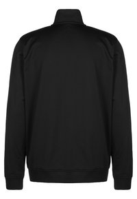 Black sweatshirt with a high collar, long sleeves, and ribbed cuffs. Made of smooth fabric with no visible logos or patterns.
