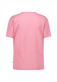 Short-sleeve t-shirt in light pink cotton, featuring a crew neck, straight hem, and no visible patterns or graphics.