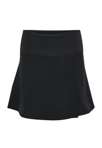 Svart atletisk skort med en åtsittande midja, utsvängd silhuett och slät tygkvalitet. Designen har minimalistisk sömnad och inga mönster.