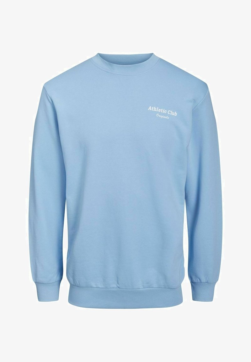 Sweat-shirt bleu clair à manches longues, col rond, poignets et ourlet côtelés. Présente le texte « Athletic Club Originals » en blanc sur le devant.