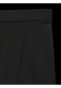 Jupe en tissu noir à texture lisse, avec une large ceinture élastique et un design simple et ajusté. Aucun motif ni accent visible.