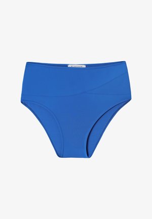 Costum de baie cu slip înalt, de culoare albastră vibrantă, fabricat dintr-un material neted. Prezintă un design fără cusături, cu accente de cusătură subtile.