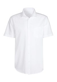 Camicia bianca a maniche corte con bottoni realizzata in cotone, dotata di taschino sul petto e orlo curvo per un fit casual.