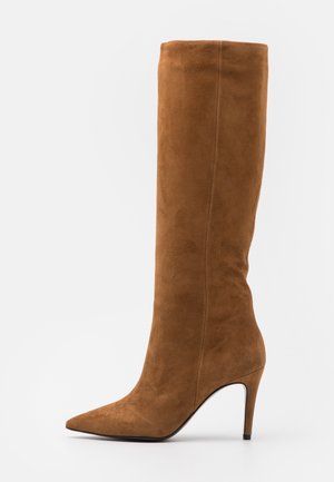 Kozačky na vysokém podpatku - cognac