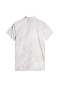 Koszulka polo z krótkim rękawem w jasnym beżowym kolorze z delikatnym, teksturowanym wzorem. Wykonana z gładkiego materiału z klasycznym kołnierzykiem.