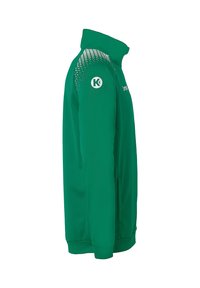 Grøn atletisk jakke med høj krave, struktureret design på den øverste skulder og logo-patch på ærmet. Fremstillet af glat stof.
