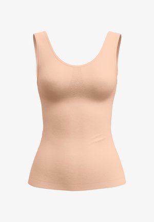 Naadloze top zonder mouwen in naaktkleur met brede schouderbanden en een ronde halslijn, ontworpen voor een soepele pasvorm.