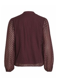 Blusa bordeaux con maniche lunghe a palloncino trasparenti che presentano un motivo a zig zag testurizzato, scollatura arrotondata e polsini elastici.