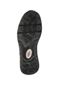 Black rubber shoe sole featuring a textured tread pattern, circular grippers, and a red and silver accent with the text "rollingsoft 41."