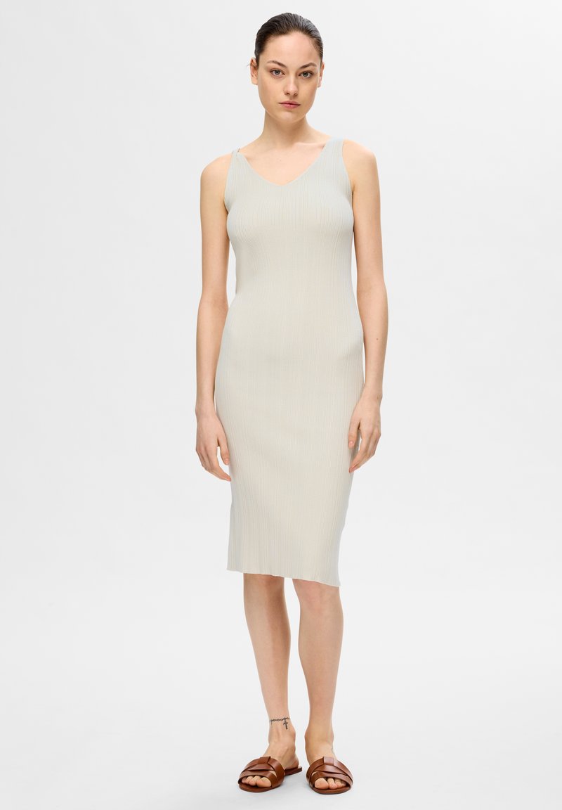 Selected Femme - SLFTRIXIE NEW MIDI DRESS - Obleka/pulover - beige, Povečajte