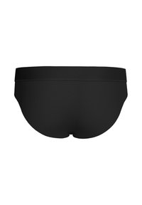 Schwarze Slips mit glatter Textur und breitem elastischem Bund. Das Design ist minimalistisch, ohne Muster oder sichtbare Nähte.