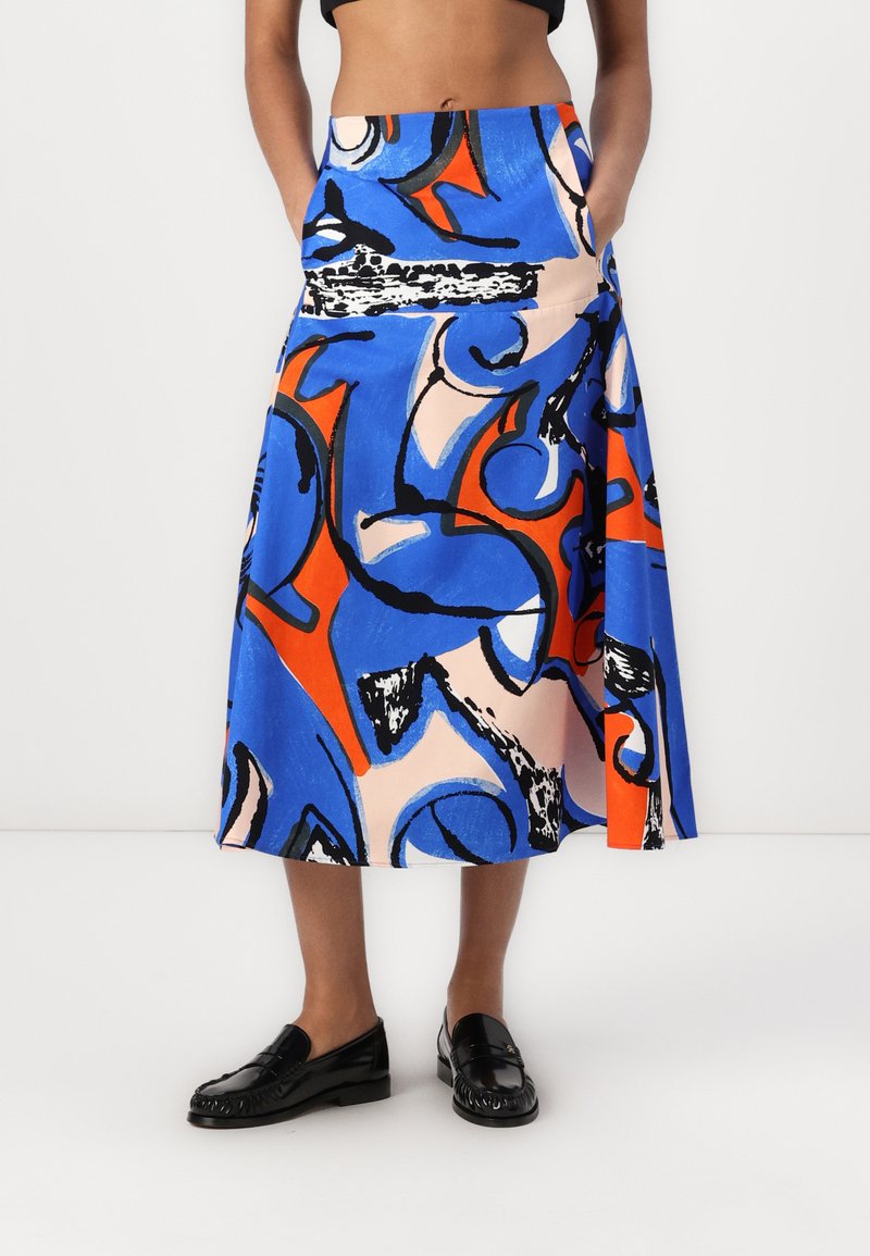 Marimekko PUUTARHA ELDFAMN - A-line skirt - blue/peach/orange