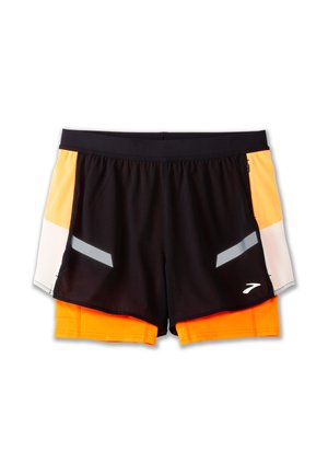 Brooks RUN VISIBLE 4" 2-IN-1 SHORT 2.0 - Sports shorts - black ecru fluoro flash