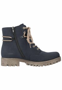 Bottine noire à lacets avec fermeture éclair latérale, lacets épais beige et marron, et semelle robuste marron clair adaptée pour une utilisation en extérieur.