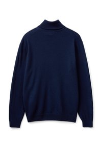 Maglione a collo alto blu navy realizzato in morbido tessuto a maglia. Presenta maniche lunghe e un colletto e orlo a coste.