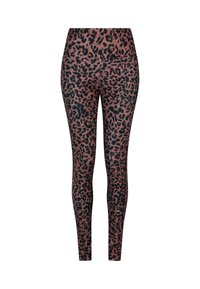 Leggings de estampado de leopardo en una combinación de colores rosa y negro, con un diseño ajustado y una cintura alta, fabricados con tejido elástico.