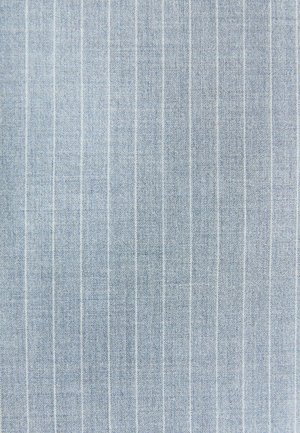 Light blue fabric with vertical white stripes, featuring a smooth texture and a subtle, woven appearance, ideal for various uses.