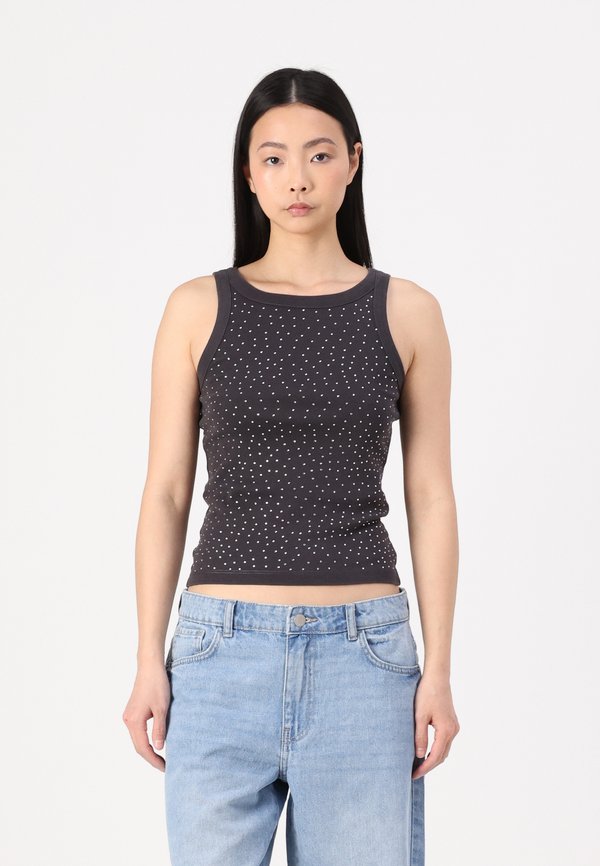 NMCATHRINE RHINESTONE TANK  - Top - obsidian