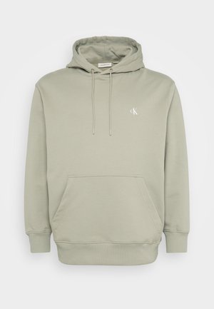 Hellgrüner Hoodie aus weichem Stoff, mit einer Fronttasche, verstellbaren Kordeln und einem kleinen, gestickten Logo auf der Brust.