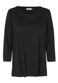 Czarna bluzka z długim rękawem i okrągłym dekoltem; wykonana z gładkiego materiału, luźna i lekko drapowana. Metka głosi "MASAI."