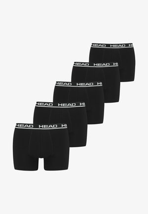 Black boxer briefs in a pack of five. Features a white band with "HEAD" logo and stitched detailing. Made of stretch fabric.