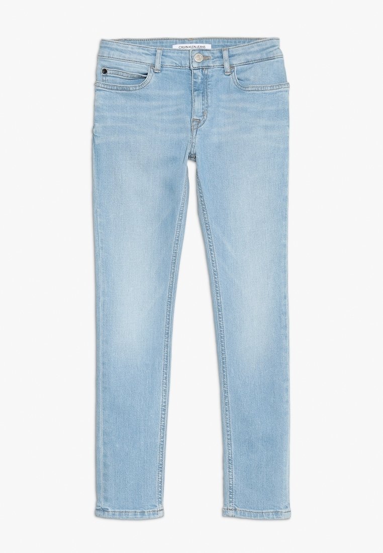 Ljusblå denimjeans med slim fit, med en klassisk femfickdesign och en knappstängning i midjan.