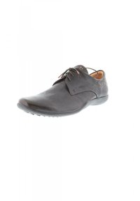 Dunkelbrauner Lederschuh mit runder Zehenpartie, Schnürdesign und kontrastierenden Nähten. Verfügt über eine Gummisohle für bessere Traktion.