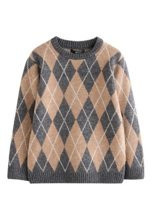Next REGULAR FIT- CREW NECK - Svetrík - charcoal grey/tan brown argyle