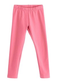Rosa leggings lavet af blød bomuld med en elastisk talje, der har en glat tekstur og tætsiddende pasform, uden lommer eller udsmykninger.