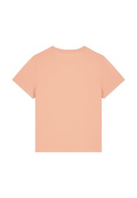 Kurzärmliges T-Shirt aus weichem Pfirsichstoff, Rundhalsausschnitt, einfarbige Textur, ohne sichtbare Muster oder Akzente auf der Rückseite.