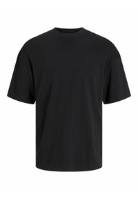 Svart t-shirt med kort ärm i bomull, med klassisk rund halsringning och avslappnad passform. Slät textur, inga mönster eller detaljer.