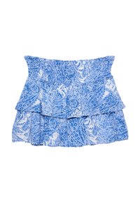 Sinine ja valge mustriga korrustatud seelik, millel on elastne talje. Omab paisley-kangast ja kihilisi pitsääriseid.